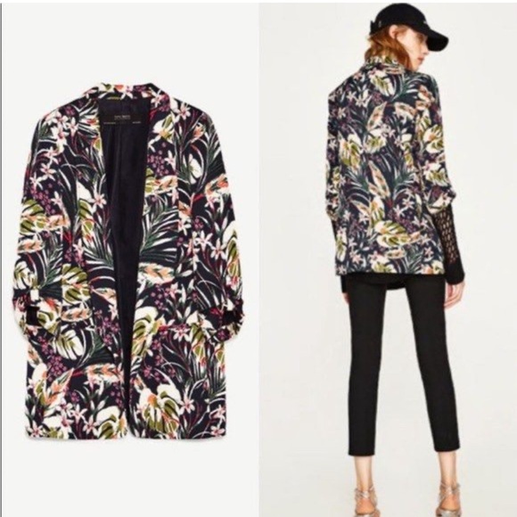 Zara Tropical Floral Print 3/4 sleeve Blazer size Small - Picture 4 of 12